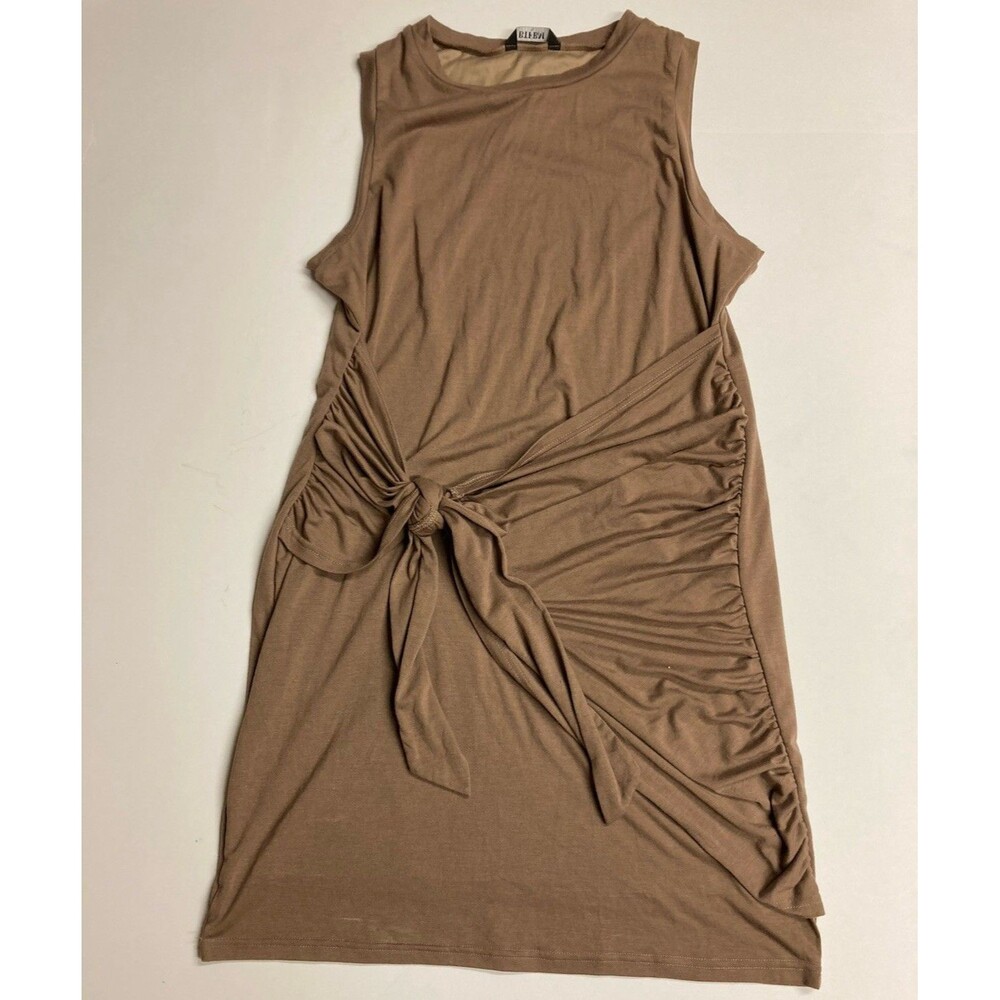 ELAN Sleeveless Tie-Front Midi Dress in Taupe